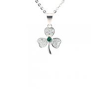 Faith Sterling Silver CZ Shamrock with Green CZ Centre Necklace 1.2 x 1.4cm, 16-18"
