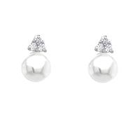 Faith Sterling Silver CZ Triangle Cluster with Large Round Pearl Drop Earrings 0.8 x 1cm