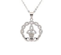 Faith Sterling Silver CZ Twist Claddagh with Trinity Knot Necklace 1.9 x 1.9cm, 16-18"