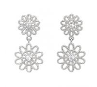 Faith Sterling Silver Double Open Petal Flowers Drop Earrings 2.2 x 1.2cm