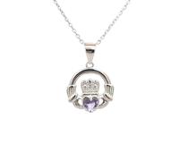 Faith Sterling Silver February Birthstone Claddagh Necklace 1.4 x 1.3cm, 16-18"