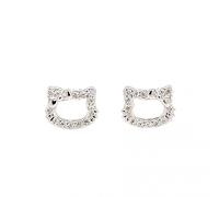 Faith Sterling Silver Hello Kitty CZ Outline with Plain Bow Stud Earrings 0.6 x 0.8cm