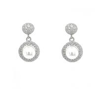 Faith Sterling Silver Round Cluster Stud with Single Pearl in Floating CZ Halo Drop Earrings 1 x 1.6cm