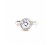 Faith Sterling Silver Round CZ with Halo & Twist Shoulders Ring