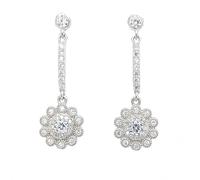 Faith Sterling Silver Rubover CZ Stud with CZ Bar Link & Flower Cluster Drop Earrings 3.2 x 1cm