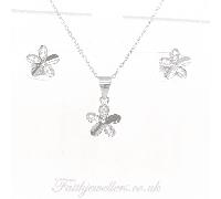 Faith Sterling Silver Sterling Silver 2 Plain, 3 CZ Petal Flower Earrings & Pendant Set 9x9mm
