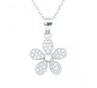 Faith Sterling Silver Sterling Silver 5 Petal Beaded Edge CZ Pave Set Flower Necklace 12mm, 16-18"