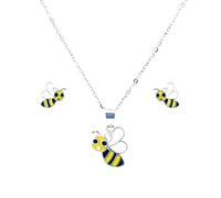 Faith Sterling Silver Sterling Silver Bee Enamel Necklace & Earrings Set 7x8mm, 12x10mm, 16-18"
