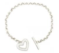 Faith Sterling Silver Sterling Silver Belcher Link Pave Open Heart & TBar Bracelet 16.5cm