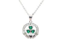 Faith Sterling Silver Sterling Silver Claddagh with Green CZ Shamrock Centre Necklace 1.5 x 1.5cm, 16-18"