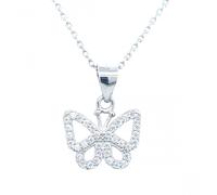 Faith Sterling Silver Sterling Silver Claw Set CZ Outline Butterfly Necklace 10x12mm, 16-18"