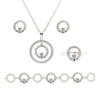 Faith Sterling Silver Sterling Silver CZ Claddagh with Woven Detail Necklace, Earrings, Bracelet & Ring Set 2.1 x 2cm, 16-18", 1.1 x 1.1cm, 1