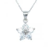 Faith Sterling Silver Sterling Silver CZ Claw Set 5 Petal Flower Necklace 11mm, 16-18"