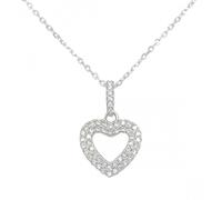 Faith Sterling Silver Sterling Silver CZ Claw Set Open Heart Necklace 12x18mm, 16-18"