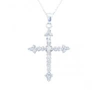 Faith Sterling Silver Sterling Silver CZ Cross with Triple CZ Edges Necklace 30x23mm, 16-18"