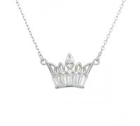 Faith Sterling Silver Sterling Silver CZ Crown Baguette Rubover Set Necklace 16x11mm, 16-18"