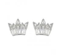 Faith Sterling Silver Sterling Silver CZ Crown Baguette Rubover Set Stud Earrings 7x11mm