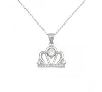Faith Sterling Silver Sterling Silver CZ Crown Claw Set Necklace 15x12mm, 16-18"
