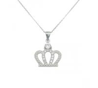 Faith Sterling Silver Sterling Silver CZ Crown Necklace 17x15mm, 16-18"