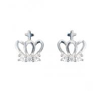 Faith Sterling Silver Sterling Silver CZ Crown with Cross Stud Earrings 10x9mm