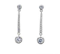Faith Sterling Silver Sterling Silver CZ Drop Round 29mmx5mm Stud Drop Earrings