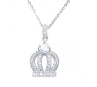Faith Sterling Silver Sterling Silver CZ Drop with Open CZ Crown Necklace 22x12mm, 16-18"