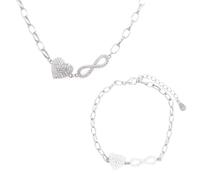 Faith Sterling Silver Sterling Silver CZ Heart & Infinity Belcher Link Necklace & Bracelet Set 1 x 0.9cm, 1.6 x 0.5cm, 16.5cm + 3cm, 16-18&quo