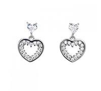 Faith Sterling Silver Sterling Silver CZ Heart Stud with Rubover Edge CZ Open Heart 15mmx10mm Drop Earrings