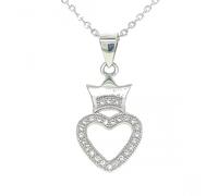 Faith Sterling Silver Sterling Silver CZ Heart with Crown Necklace 12x16mm, 16-18"