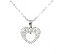 Faith Sterling Silver Sterling Silver CZ Heart with Heart Cut Out Necklace 15x12mm, 16-18"