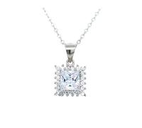 Faith Sterling Silver Sterling Silver CZ Large Claw Edge Square Halo Necklace 9x9mm, 16-18"