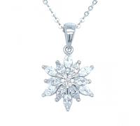 Faith Sterling Silver Sterling Silver CZ Marquise Claw Set Multi-Petal Flower Necklace 14x13mm, 16-18"