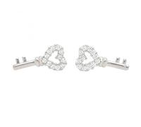 Faith Sterling Silver Sterling Silver CZ Open Heart Top & Plain Bottom Key 6x12mm Stud Earrings
