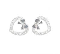 Faith Sterling Silver Sterling Silver CZ Open Heart with CZ Bow at Point 8x8mm Stud Earrings