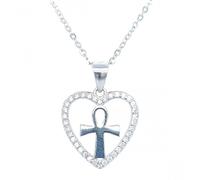 Faith Sterling Silver Sterling Silver CZ Open Heart with Plain Loop Top Cross Necklace 15mm, 16-18"