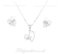 Faith Sterling Silver Sterling Silver CZ Open Offset Heart with 3 Tapered Centre CZ Earrings & Pendant Set 12x12mm