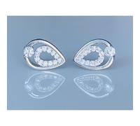 Faith Sterling Silver Sterling Silver CZ Open Pear Outline with Plain Single Stone Set Surround Stud Earrings 10x7mm