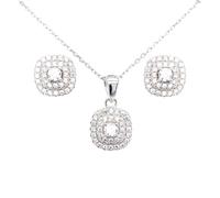 Faith Sterling Silver Sterling Silver CZ Oval Centre Double Halo Pendant & Stud Earrings 10x10mm