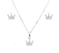 Faith Sterling Silver Sterling Silver CZ Pave Set Crown Necklace & Earrings Set 8x6mm, 16-18"