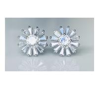 Faith Sterling Silver Sterling Silver CZ Round Beaded Edge Centre with Beaded Tip Baguette Petals Stud Earrings 11x11mm