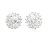 Faith Sterling Silver Sterling Silver CZ Round Rubover Centre with Open Baguette Flowers into CZ Halo 10x10mm Stud Earrings