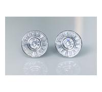 Faith Sterling Silver Sterling Silver CZ Round Rubover Centre with Rubover Edge Baguette Halo Stud Earrings 9x9mm