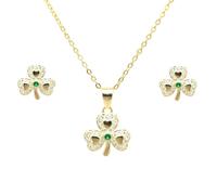 Faith Sterling Silver Sterling Silver CZ Shamrock with Green CZ Centre Gold Tone Necklace & Earrings Set 1 x 1cm, 1.3 x 1.3cm, 16-18"