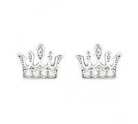 Faith Sterling Silver Sterling Silver CZ Small Crown Stud Earrings 6x8mm