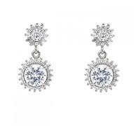 Faith Sterling Silver Sterling Silver CZ Small Round Halo with Large Round Halo Drop Earrings 10x18mm