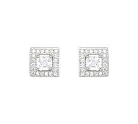 Faith Sterling Silver Sterling Silver CZ Square Centre with Beaded Edge Vintage Halo Stud Earrings 7x7mm