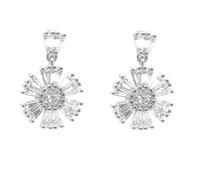 Faith Sterling Silver Sterling Silver CZ Tapered Baguette Stud with 6 Petal Double Baguettes Flower 12x16mm Stud Earrings