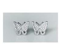 Faith Sterling Silver Sterling Silver CZ Top Wing with Open CZ Bottom Wing Butterfly Stud Earrings 10x12mm