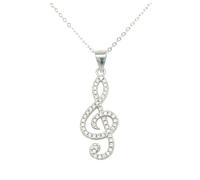 Faith Sterling Silver Sterling Silver CZ Treble Clef Music Note Necklace 22x11mm, 16-18"
