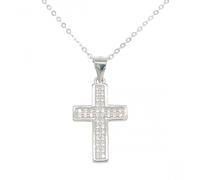 Faith Sterling Silver Sterling Silver Double Row CZ Cross Necklace 19x13mm, 16-18"